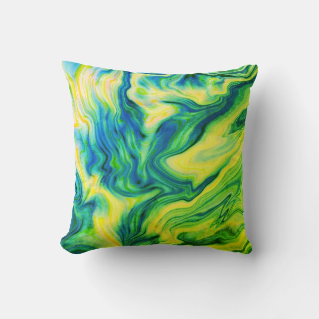 Almofada Cor acrílica, azul, verde, amarelo / (Frente)