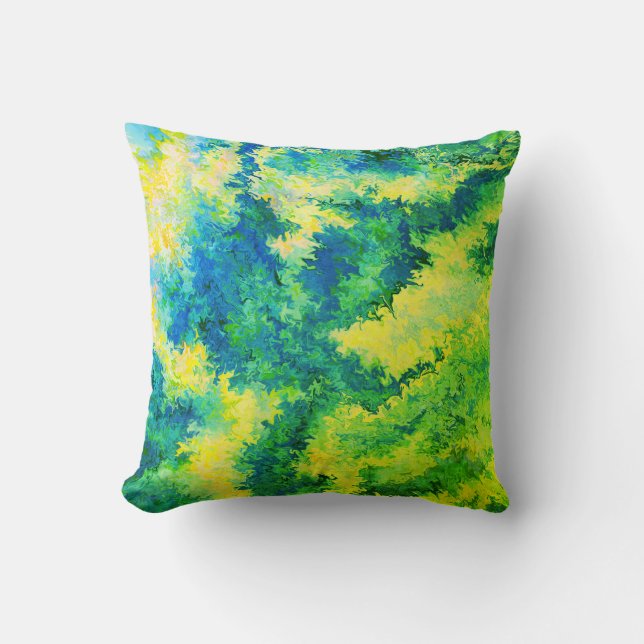 Almofada Cor acrílica, Azul, Verde, Amarelo, Cristais / (Frente)