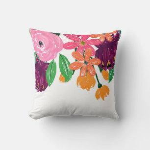 Almofada cor aquática de boho cor amarela Flores rosa borg