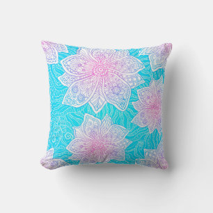 Almofada Cor azul e rosa das flores do ornamentado, patamar