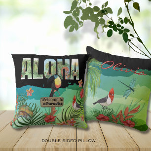 Almofada Cor Bold Colorido Aloha Beleza Tropical de Duas Fa
