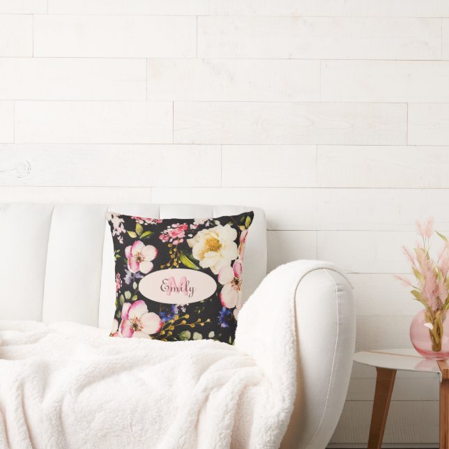 Almofada Cor d'água - rosada amarela roxas a preto, Monogra (Sofá)