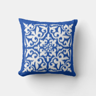 Almofada Cor damasco de Ikat - azuis cobaltos e branco