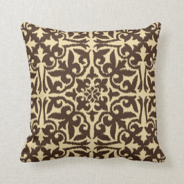 Almofada Cor damasco de Ikat - castanho chocolate e Tan