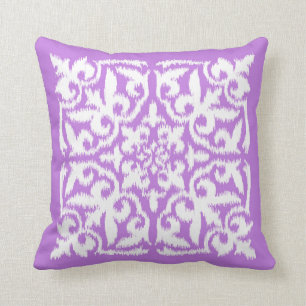 Almofada Cor damasco de Ikat - lavanda e branco