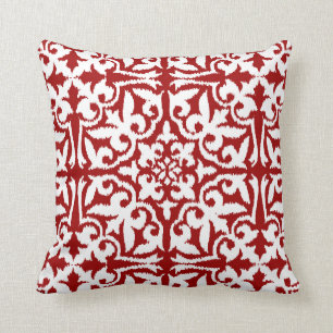 Almofada Cor damasco de Ikat - obscuridade - vermelho e