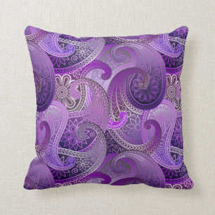 Almofada Cor damasco de Paisley Boho Roxo Exótica