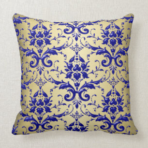 Almofada Cor damasco do azul francês com ouro