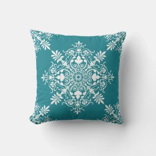 Almofada Cor damasco Floral Elegante Turquoise