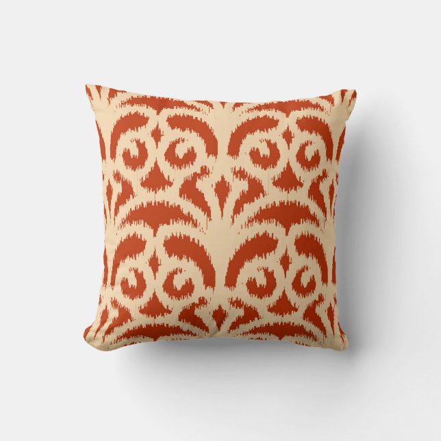 Almofada Cor damasco Ikat - laranja mandarim (Frente)