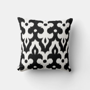 Almofada Cor damasco Ikat marroquina, preto e branco