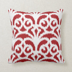 Almofada Cor damasco Ikat - Vermelho escuro e branco