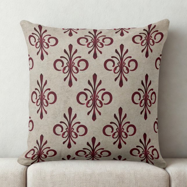 Almofada Cor damasco Maroon Ornamental Elegante (maroon damask pattern throw pillow)