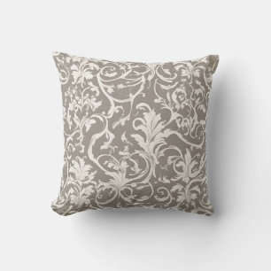 Almofada Cor damasco sofisticada em branco com vinha