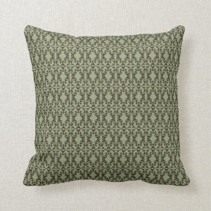 Almofada cor damasco verde-ornamentado e  castanha