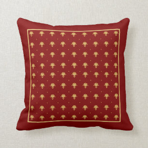 Almofada Cor damasco vermelha e Dourado luxuosa do vintage