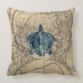 Almofada Cor litoral do mel do mapa azul da ilustração da