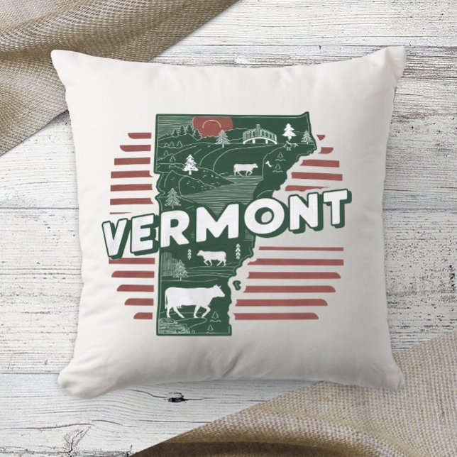 Almofada Cor Retro do Estado Nativo Vermont (Criador carregado)