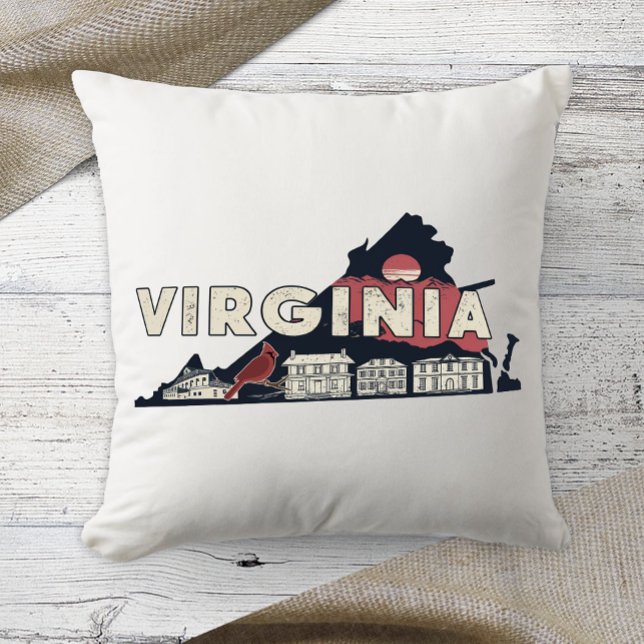 Almofada Cor Retro do Estado Nativo Virgínia (Criador carregado)