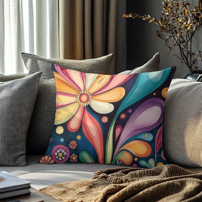 Almofada Cor Retro do Groovy Bloom Caleidoscópio (Criador carregado)
