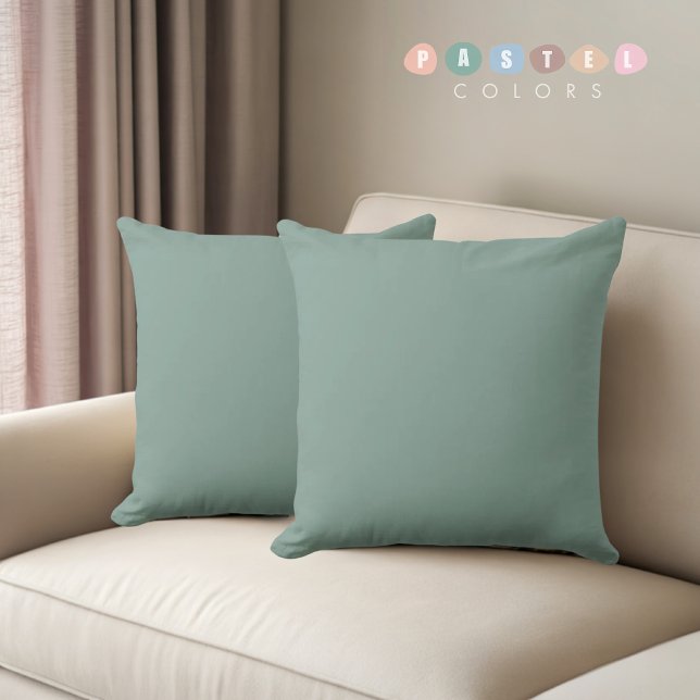 Almofada Cor verde-verde-verde-verde-verde-temperada-sólida (Solid Soft Light Pastel Sage Teal Green Color Throw Pillow)