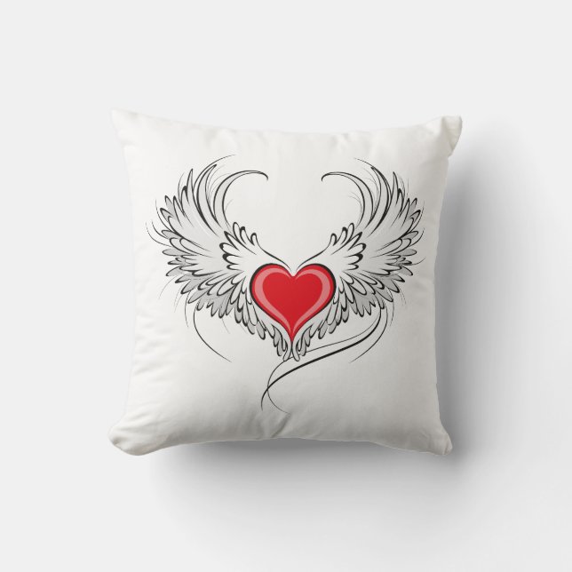 Almofada Coração Anjo Vermelho com asas (Frente)