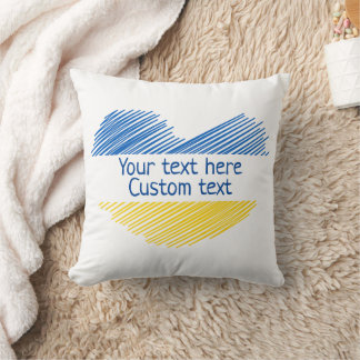 Almofada Coração azul e amarelo. Custom Text. Personalizáve