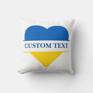 Almofada Coração azul e amarelo. Custom Text. Personalizáve