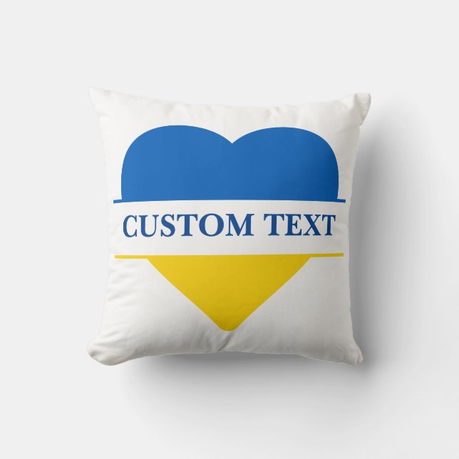 Almofada Coração azul e amarelo. Custom Text. Personalizáve (Frente)