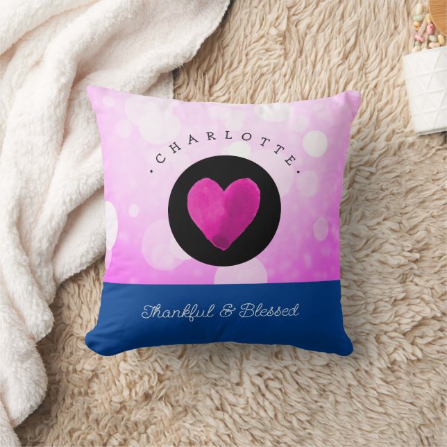 Almofada Coração Bonita e Abençoado Adicione Seu Nome Rosa (Cobertor)