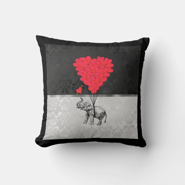 Almofada Coração bonito do elefante e do amor em cinzas (Frente)