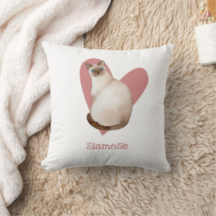 Almofada Coração Cor de Água do Gatinho Rosa Siamês