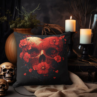 Almofada Coração Crânio com Flores