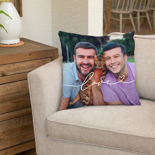 Almofada Coração de Amor Foto Casal Branco Script (Criador carregado)