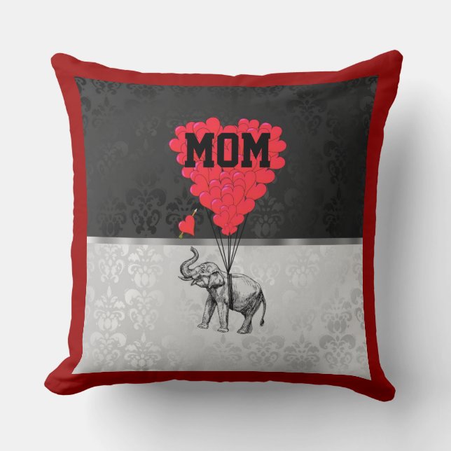 Almofada Coração de amor vermelho e mães de elefante (Frente)