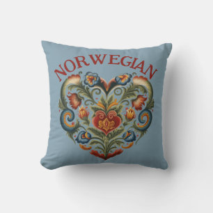Almofada Coração de Arte Folk Norueguesa Rosemaling