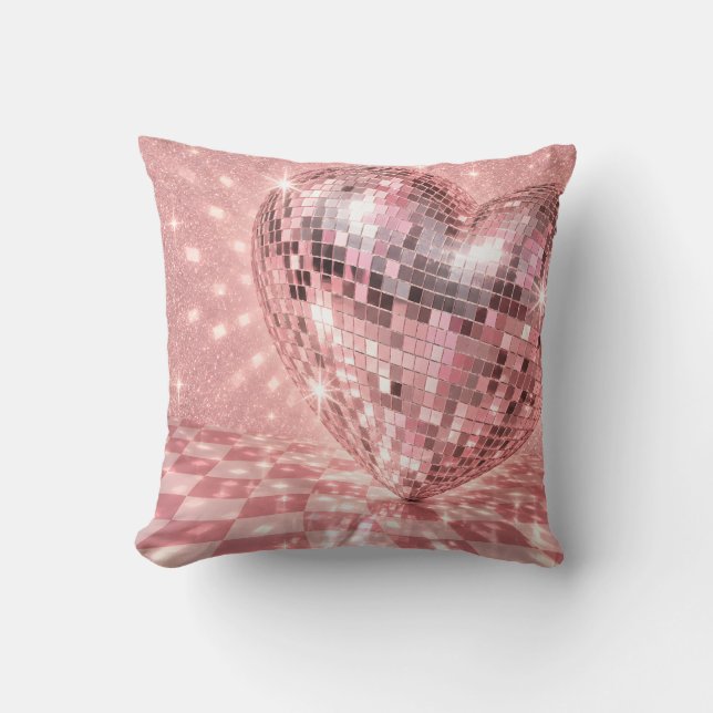 Almofada Coração de Espelho Disco Rosa Brilho (Frente)