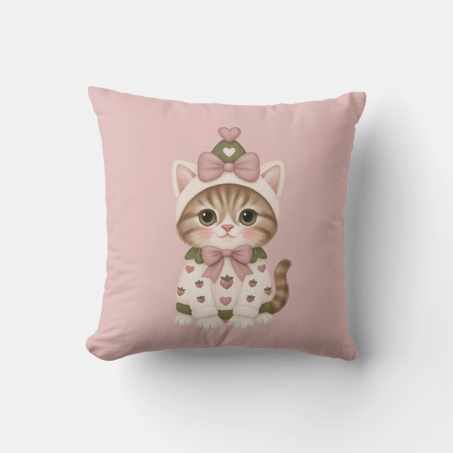 Almofada Coração de Gatinho Fofinho com Laço de Bebê  (Frente)