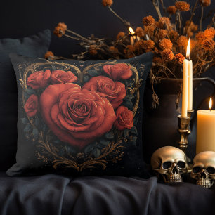 Almofada Coração de Ouro Escuro com Rosas