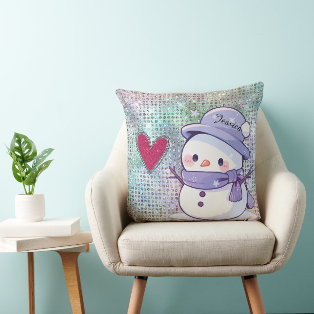 Almofada Coração de Padrão Pastel Pastel Snowman Cute (Cadeira)