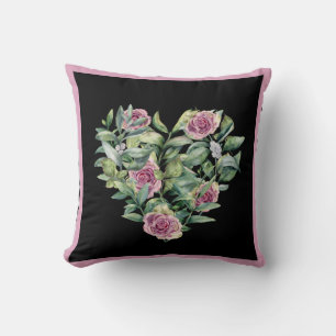 Almofada Coração de Rosas de Aquarela Cor-de-Rosa Elegante