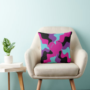 Almofada Coração Derretido - Rosa, Púrpura, Azul e Preto