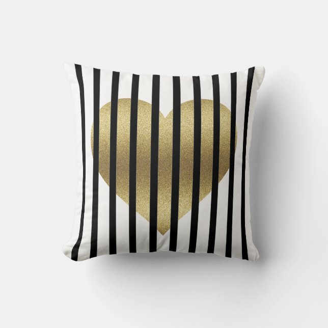 Almofada Coração Dourado e Listras (Frente)