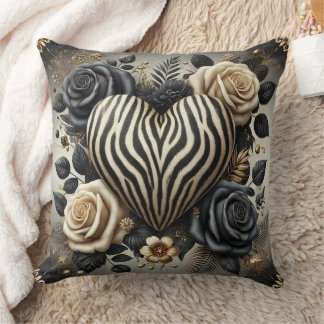 Almofada Coração e Rosas de Impressão Elegante Zebra