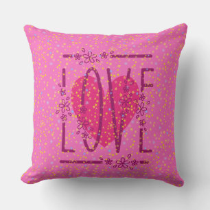 Almofada Coração & Estrelas Floral Amor Texto Fofo Rosa & F