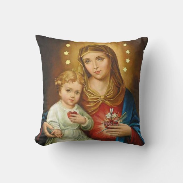 Almofada Coração imaculado Mary com bebê Jesus (Frente)