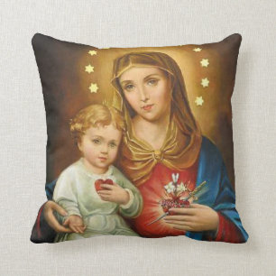 Almofada Coração imaculado Mary com bebê Jesus