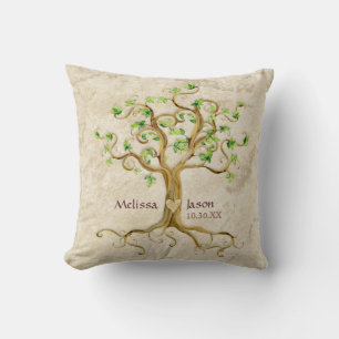Almofada Coração personalizado Antiqued raizes dos nomes
