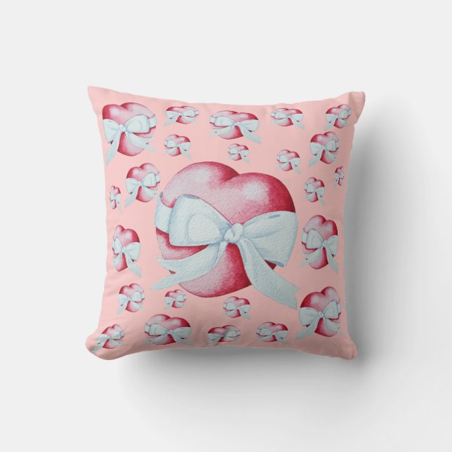 Almofada coração romântico vermelho e arco branco (Frente)