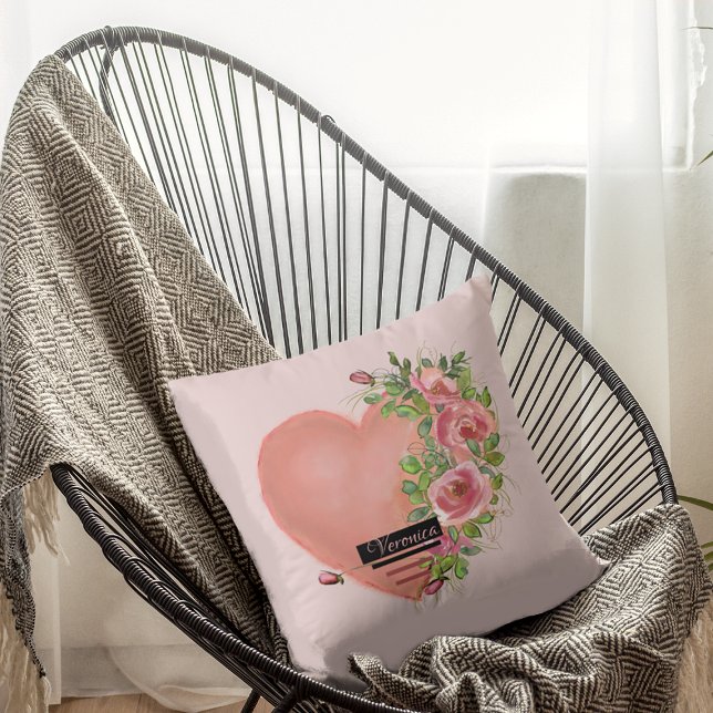 Almofada Coração Rosa Rosa Rosa Rosa Rosa Rosa Rosa Rosa Ro (Pink Rose heart throw pillow for birthday, valentine's day , mothers day)